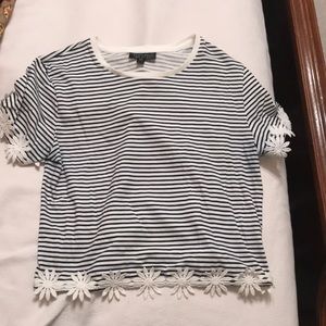 Top shop cropped black and white stripped shirt